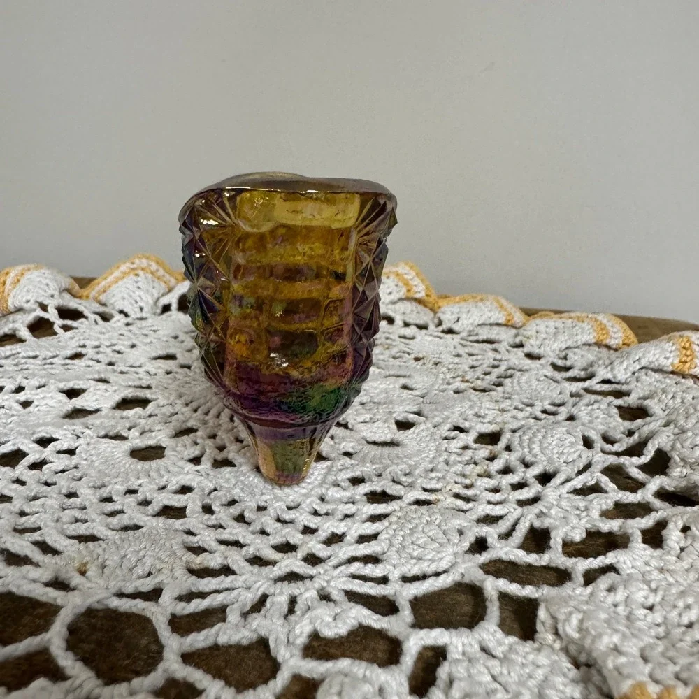 Vintage Amber Carnival Glass Slipper Daisy and Button Iridescent Boot Figurine